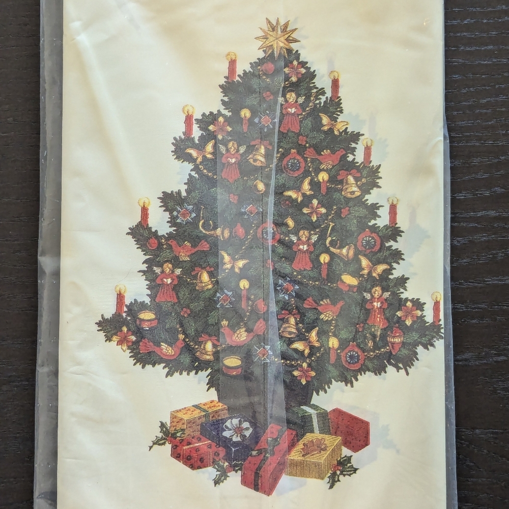 Vintage Christmas Trees Table Cloth From American Greetings, Satin Finish